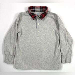 CREWCUTS Boys’ Grey Stewart Tartan Plaid Collar Long‎ Sleeve Polo Shirt Size XXS
